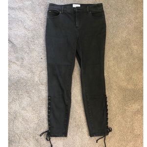 For the Republic: Black Lace Up Skinny Jeans